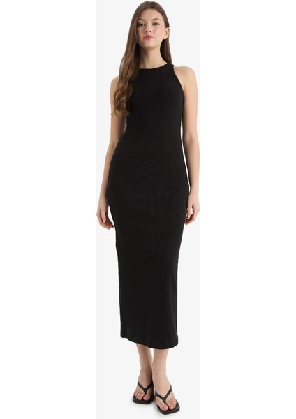 Yeni Sezon Bodycon Vücudu Saran Halter Yaka Fitilli Kaşkorse Kolsuz Maxi Siyah Elbise fiyatları
