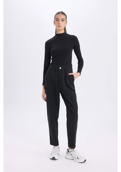 Yeni Sezon Paperbag Gabardin Kumaş Pantolon Cepli Standart Paça Gabardin Pantolon indirimleri