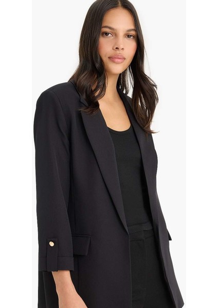 Yeni Sezon Regular Cepli Apoletli Blazer Siyah Ceket modelleri