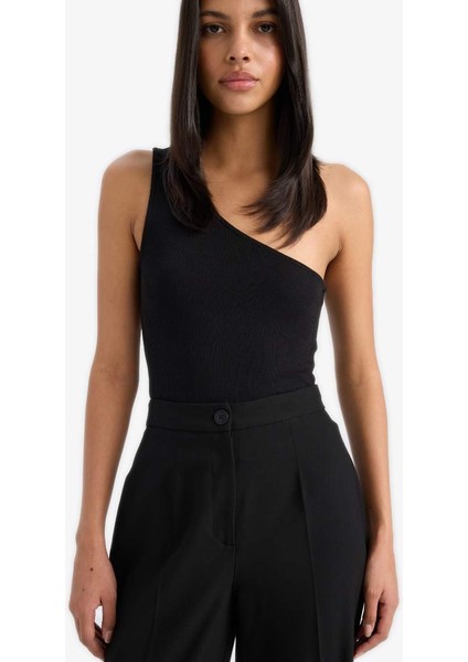 Yeni Sezon Slim Fit Dar Kesim Tek Omuzlu Fitilli Kaşkorse Atlet