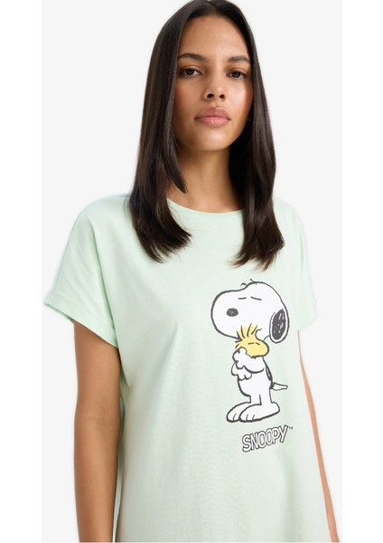 Yeni Sezon Snoopy Bisiklet Yaka Kısa Kollu Gecelik-Fall In Love indirimleri