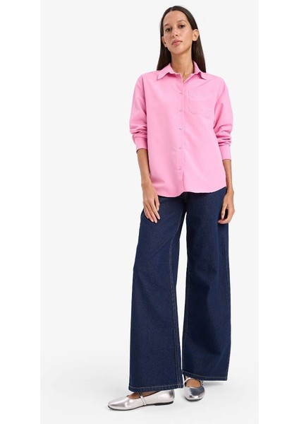 Yeni Sezon Oversize Geniş Kalıp Poplin Uzun Kollu Gömlek