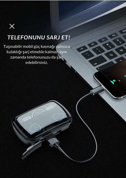 Bluetooth Kulaklık Kulakiçi Powerbanklı Çift Mikrofonlu Dokunmatik Kablosuz Earbuds F9 Pro