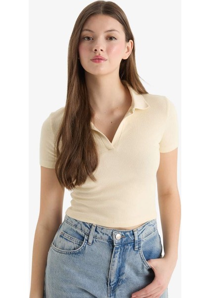 Yeni Sezon Fitted Polo Yaka Fitilli Kaşkorse Kısa Kollu Tişört modelleri