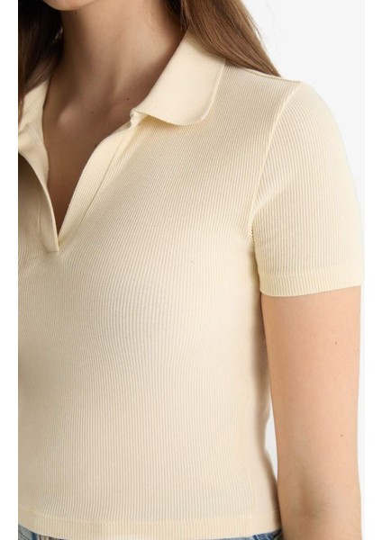 Yeni Sezon Fitted Polo Yaka Fitilli Kaşkorse Kısa Kollu Tişört indirimleri