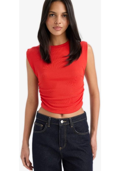 Yeni Sezon Slim Fit Dar Kesim Bisiklet Yaka Büzgülü Ribana Atlet modelleri