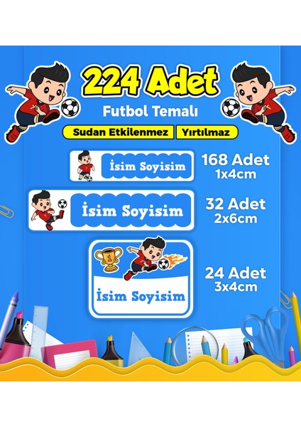 Futbol Temalı Okul Kreş Kişiye Özel Isim Etiket Seti - Model 291