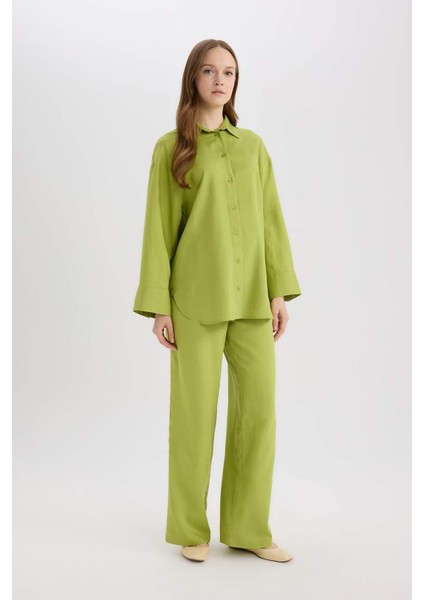 Yeni Sezon Wide Leg Keten Karışımlı Geniş Paça Pantolon fiyatları