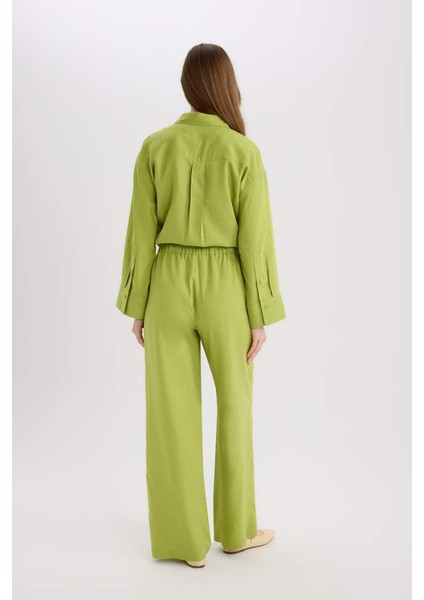 Yeni Sezon Wide Leg Keten Karışımlı Geniş Paça Pantolon indirimleri