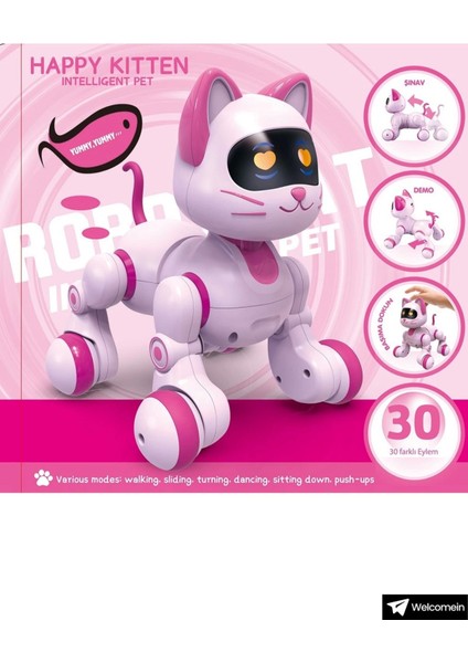 Oyuncak 30 Fonksiyonlu Uzaktan Kumandalı Şarjlı Sesli Işıklı Dokunma Algılama&programlama Robot Kedi
