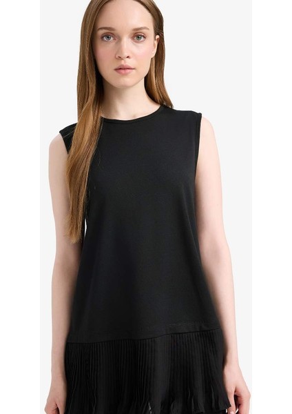 Yeni Sezon Regular Fit Bisiklet Yaka Basic Düz Tesettür Kolsuz Tunik