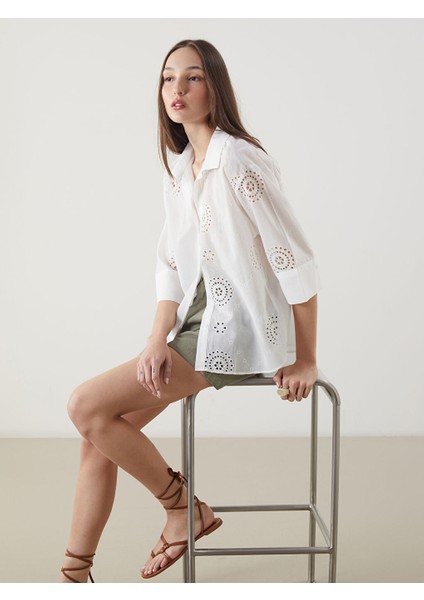 Yeni Sezon Ajurlu Oversize Kadin Gomlek - S5MD91Z8