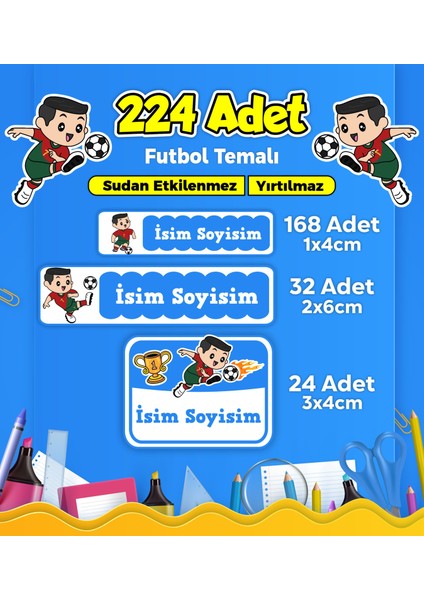 Futbol Temalı Okul Kreş Kişiye Özel Isim Etiket Seti - Model 290