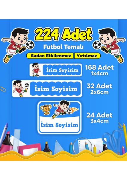 Futbol Temalı Okul Kreş Kişiye Özel Isim Etiket Seti - Model 292