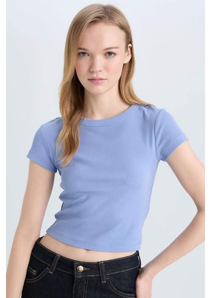 Yeni Sezon Coool Fitted Basic Düz Fitilli Kaşkorse Kısa Kollu Tişört
