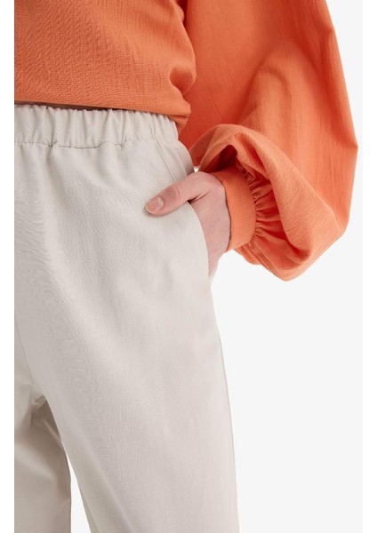 Yeni Sezon Keten Karışımlı Wide Leg Geniş Paça Flamlı Pantolon indirimleri
