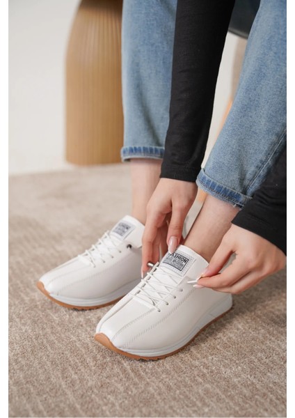 Kadın Lastik Bağcıklı Ortopedik Taban Sneaker Spor Ayakkabı