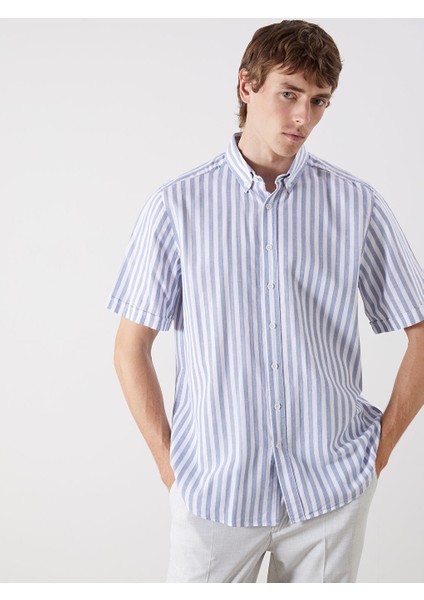 Yeni Sezon Regular Fit Kisa Kollu Cizgili Erkek Gomlek - S5NC46Z8