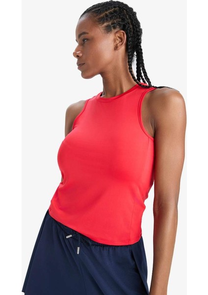 Yeni Sezon Defactofit Slim Fit Dar Kesim Basic Düz Bisiklet Yaka Kırmızı Sporcu Atlet