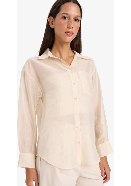 Yeni Sezon Oversize Geniş Kalıp Basic Düz Modal Uzun Kollu Gömlek