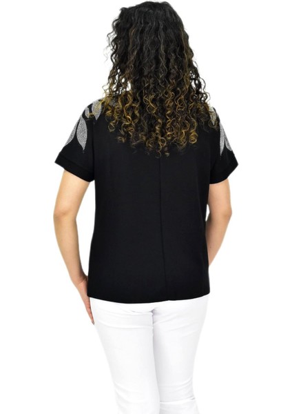 Kadın Yarım Kol V Yaka Taşlı Likralı Tişöt BGL-ST04654 fırsatları