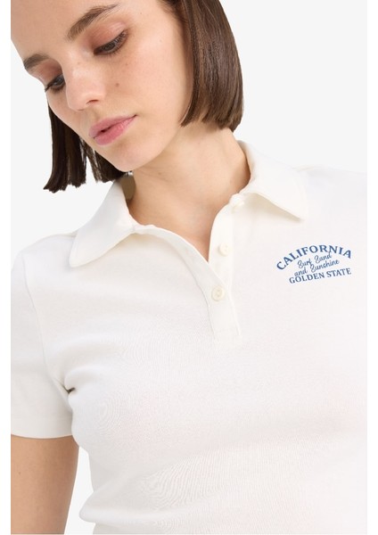 Yeni Sezon Coool Fitted Baskılı Ribana Kısa Kollu Polo Beyaz Tişört fırsatları