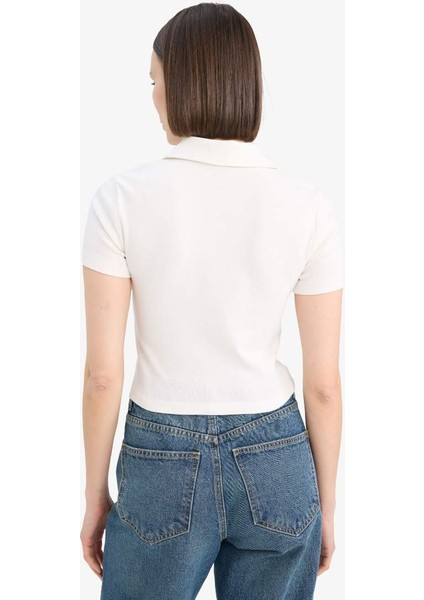 Yeni Sezon Coool Fitted Baskılı Ribana Kısa Kollu Polo Beyaz Tişört indirimleri
