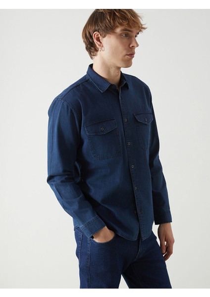 Yeni Sezon Regular Fit Uzun Kollu Erkek Jean Gomlek - S5GE07Z8