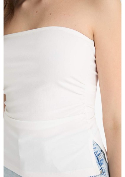Yeni Sezon Fitted Straplez Beyaz Atlet