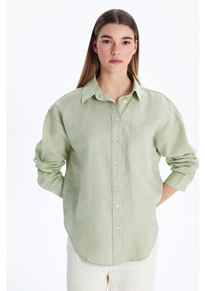 Yeni Sezon Oversize Keten Kadin Gomlek - S5LT33Z8