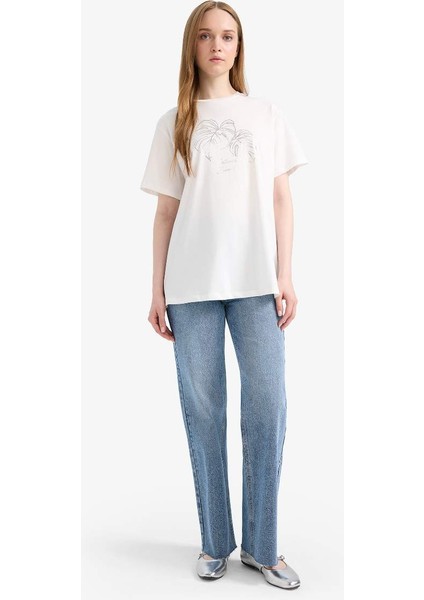 Yeni Sezon Regular Fit Bisiklet Yaka Baskılı Kısa Kollu Tunik