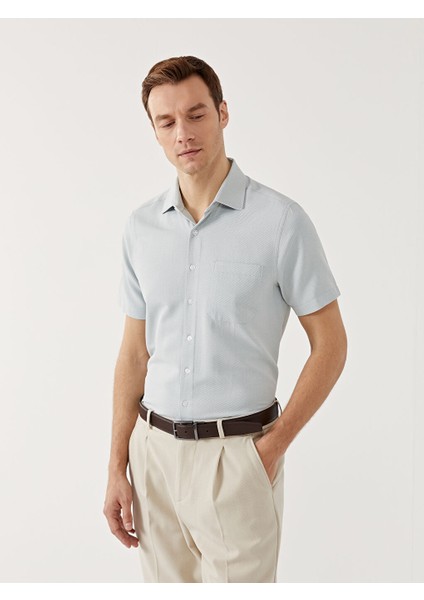 Yeni Sezon Regular Fit Kisa Kollu Armurlu Erkek Gomlek - S5EC49Z8
