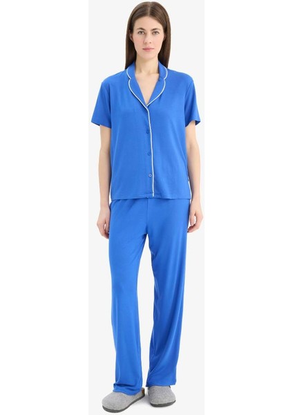 Yeni Sezon Pijama Takımı Kısa Kollu Üst Esnek Belli Uzun Altı-Fall In Love