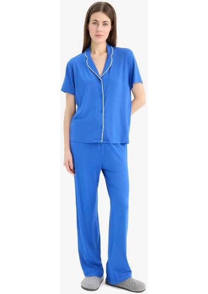 Yeni Sezon Pijama Takımı Kısa Kollu Üst Esnek Belli Uzun Altı-Fall In Love