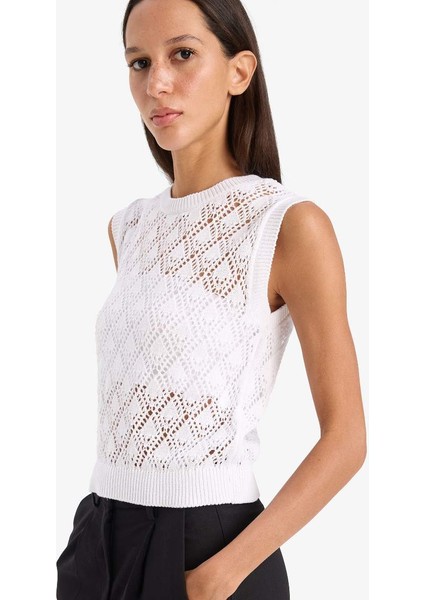 Yeni Sezon Regular Fit Bisiklet Yaka Ajurlu Triko Atlet