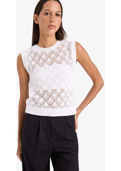 Yeni Sezon Regular Fit Bisiklet Yaka Ajurlu Triko Atlet
