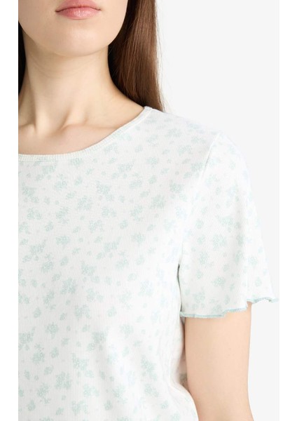 Yeni Sezon Pijama Takımı Ribana Kısa Kollu Pijama Üstü Esnek Belli Uzun Pijama Altı-Fall In Love fırsatları