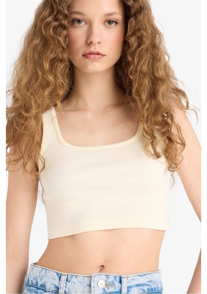 Yeni Sezon Fitted Kare Yaka Fitilli Kaşkorse Crop Atlet