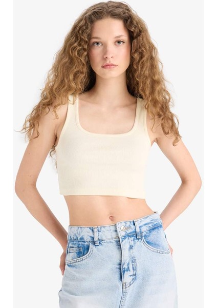 Yeni Sezon Fitted Kare Yaka Fitilli Kaşkorse Crop Atlet
