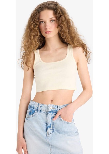 Yeni Sezon Fitted Kare Yaka Fitilli Kaşkorse Crop Atlet