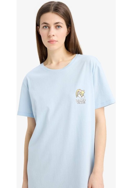Yeni Sezon Looney Tunes Bisiklet Yaka Kısa Kollu Gecelik-Fall In Love