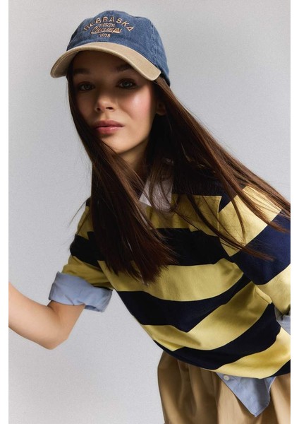 Yeni Sezon Loose Fit Polo Yaka Çizgili Kısa Kollu Tişört