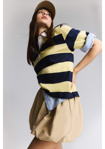 Yeni Sezon Loose Fit Polo Yaka Çizgili Kısa Kollu Tişört fiyatları