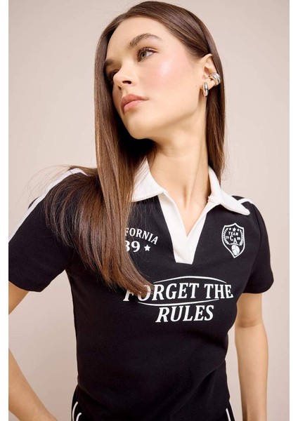 Yeni Sezon Coool Fitted Polo Yaka Baskılı Ribana Kısa Kollu Tişört modelleri