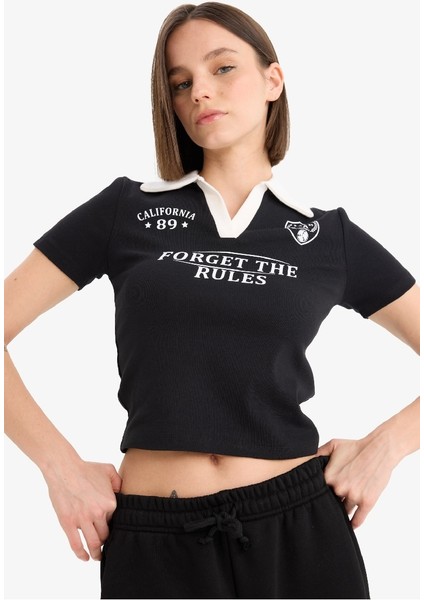 Yeni Sezon Coool Fitted Polo Yaka Baskılı Ribana Kısa Kollu Tişört fırsatları