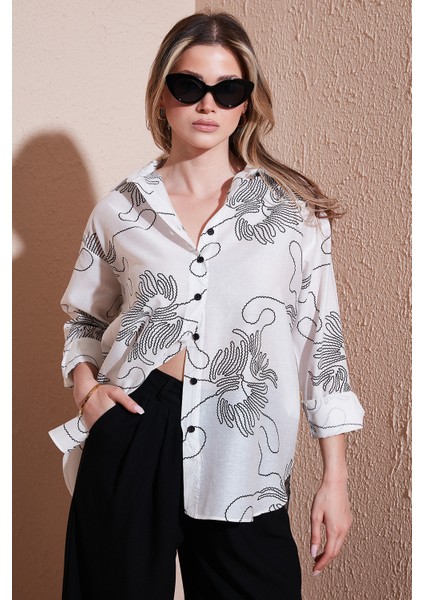 Desenli Regular Fit Uzun Kollu Gömlek Bayan Gömlek 6773200
