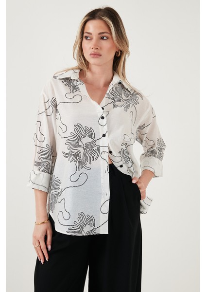 Desenli Regular Fit Uzun Kollu Gömlek Bayan Gömlek 6773200