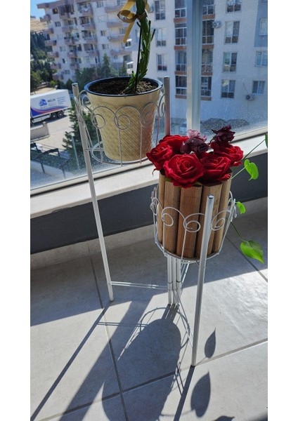 Metal 3 Katlı Saksılık Beyaz Renk | Dekoratif Çiçeklik Standı 70 cm Yükseklik modelleri