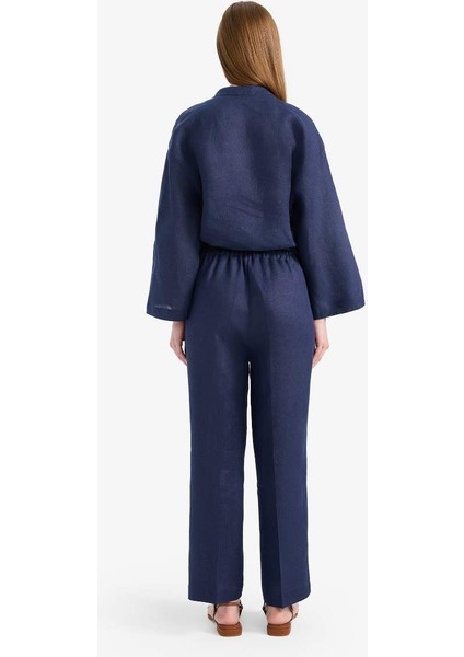 Yeni Sezon %100 Keten Straight Fit Esnek Belli Cepli Pantolon fırsatları