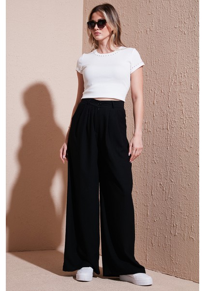 Wide Leg Yüksek Bel Geniş Paça Palazzo Pantolon Bayan Pantolon 5866290 fiyatları